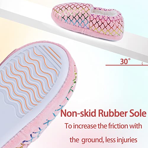 Mejormen Girls Mermaid House Slippers Cozy Plush Anti-Skid Indoor Outdoor House Shoes Glitter Bedroom Slippers For Toddler Kid, 2-3 Big Kid #TOP3