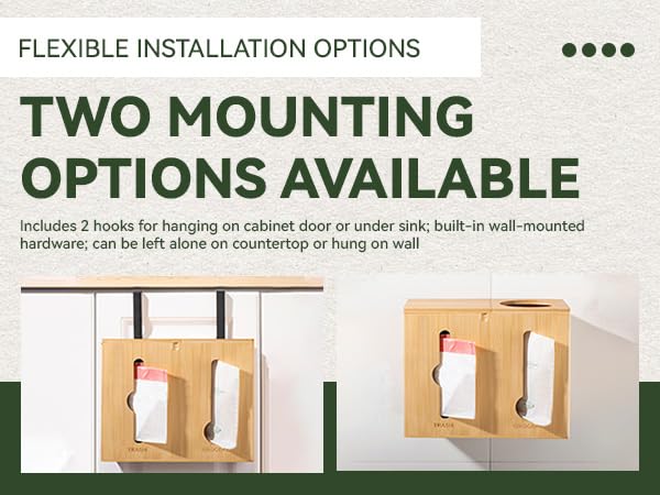 Image of RIVAA Eco-Friendly Bamboo Trash Bag Holder - Complete with Built-in Dispenser, Removable Hinged Lid, and Sleek Design for Space Saving and Convenience!