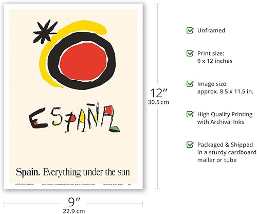 Miniatura 6 de España (España) - Póster de viaje vintage de Joan Miro c.1983 - Impresión artística maestra (sin marco) 12 x 18 pulgadas