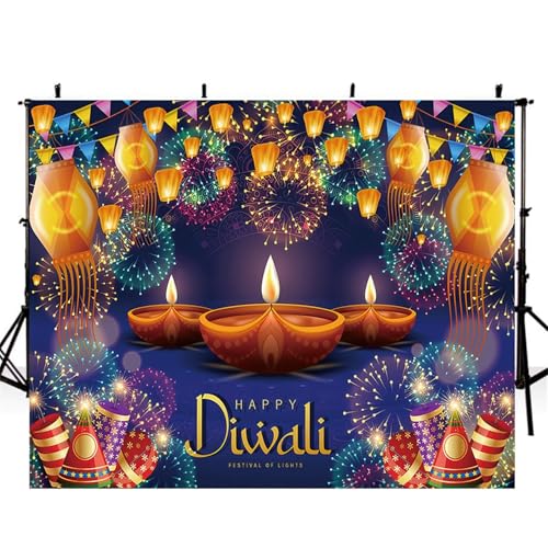 Image of Happy Diwali Backdrop 10x8ft Fabric India Festival of Lights Firework Photography Background Diwali Decorations Party Supplies