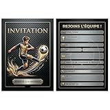 Générique Lot de 20 Cartes d'Invitation Thème Football, Format A6, Design Noir et Or avec Garçon Joueur de Foot - Parfait pour les anniversaires, tournois ou rassemblements sur le thème du football.
