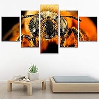 SIGNWIN 5 Panel Canvas Wall Art Bee Closeup Colorful Decorative Elements Fine Art Home Office Insects for Home Decorations Ready to Hang - 60