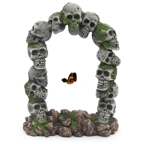 Image of relaqcc Aquarium Skull Cave Rocks, Reptile Tank Accessories, Fish Tank Decorations for Amphibians, Betta Fish, Shrimp, Hermit Crab, Leopard Gecko