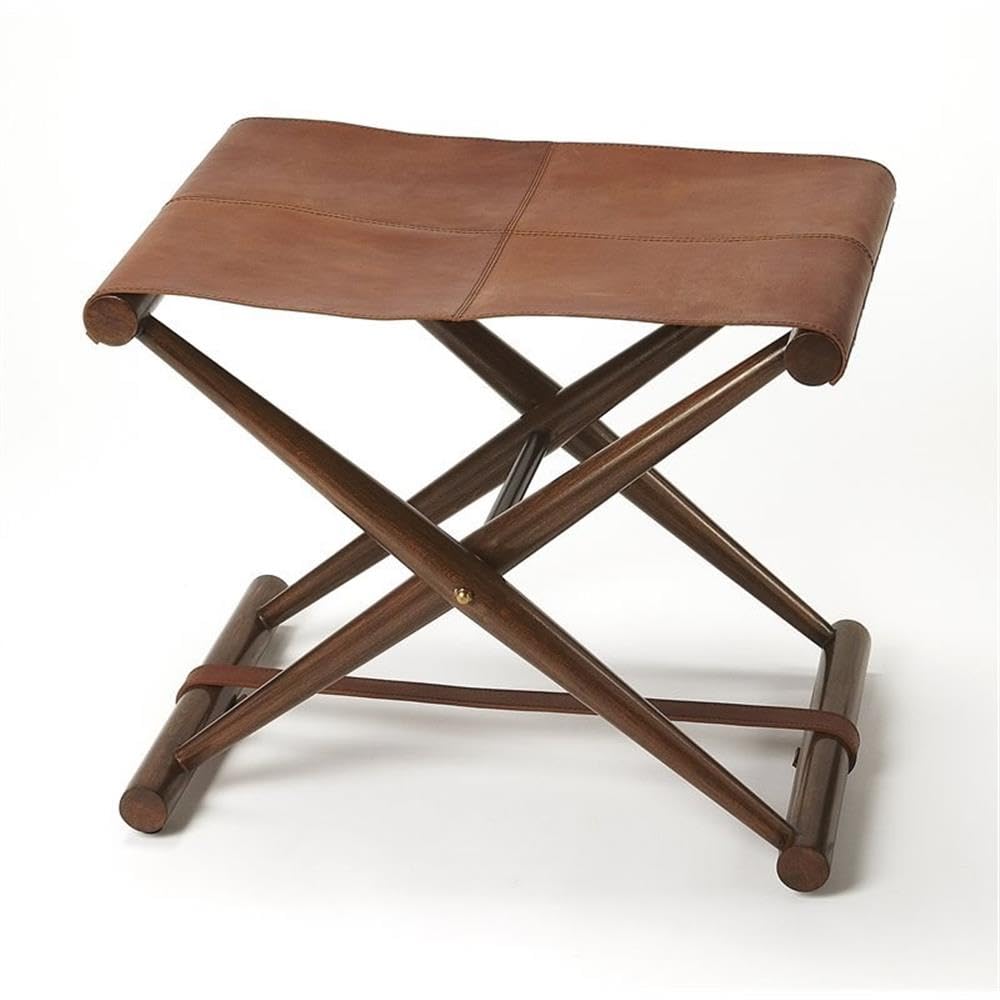 Beaumont Lane Metropolitan Living Leather Folding Stool in Brown