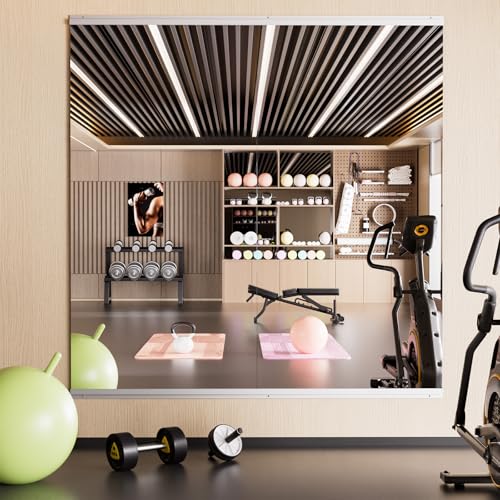 Snowdool Miroir de Salle de Sport, 120 x 60 cm x 2 pièces, Grand Miroir intégral, Verre trempé sans Cadre, Montage Mural, pour Salle de Sport, Garage,...