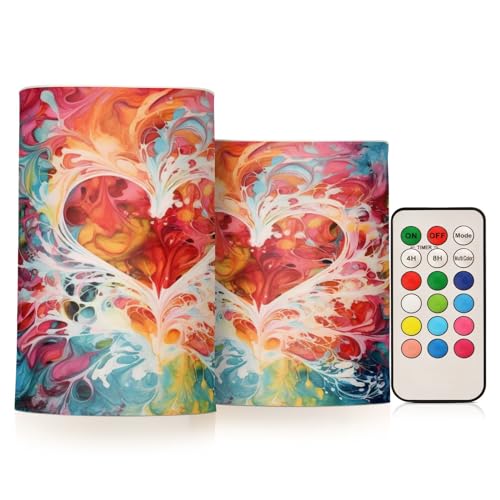 Image of ALAZA Color Hearts Flickering Flameless Candles Battery Operated with Remote Timer,Tea Light Candles LED Pillar Votive Candles Set of 2 for Outdoor Indoor Decorations