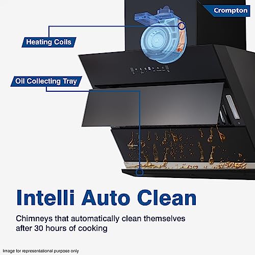 Image of Crompton SensoSmart Inclined 90cm Filter less Auto Clean Wall Mounted Chimney Black 1530 CMH - CHD-SSI90FLE-MBL