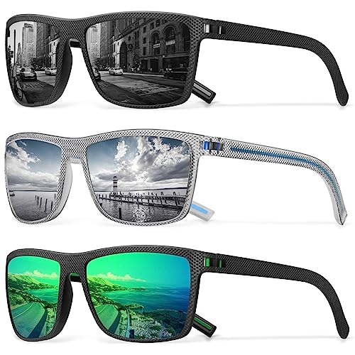 Square Polarized Sunglasses for Men Vintage Style Driving Travel Sun Glasses Lightweight Frame UV Protection Goggles