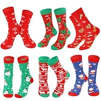 BOARDFEB 6 Pairs Christmas Socks for Men Women Funny Novelty Cute Xmas Holiday Crew Socks Santa Socks Unisex Crew Cotton Sock Stocking Stuffers Funny Xmas Gifts