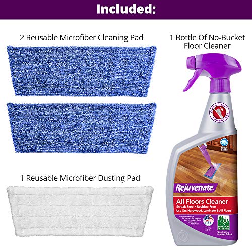 Rejuvenate Professional Wood Floor Restorer And Polish With Durable Finish Easy Mop On Application Satin Finish 128Oz & Hardwood And Laminate Floor Cleaning Mop Kit, 5 Piece Set #TOP5