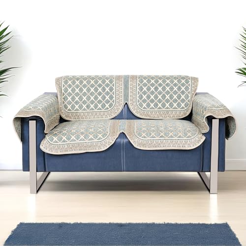 Image of Premium Chenille Woven Anti-Slip 2 Seater Sofa Cover with Arm Rest | L-Shape Sofa Seat Protector for Living Room | Durable & Stylish Slipcover - Teal