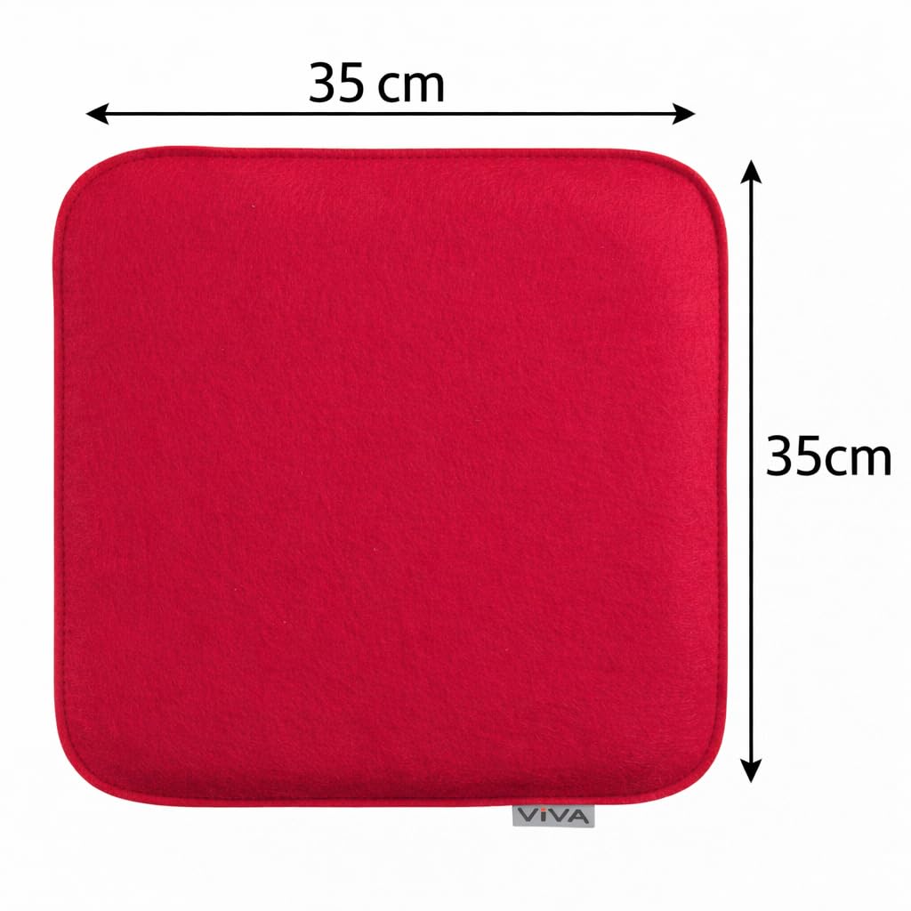 Brandsseller Lot de 8 Coussins d'assise en Feutre 35 x 35 x 2 cm – Galettes de Chaise carrées et Robustes pour l’intérieur et l’extérieur, Assise rembourrée Confortable - Rouge