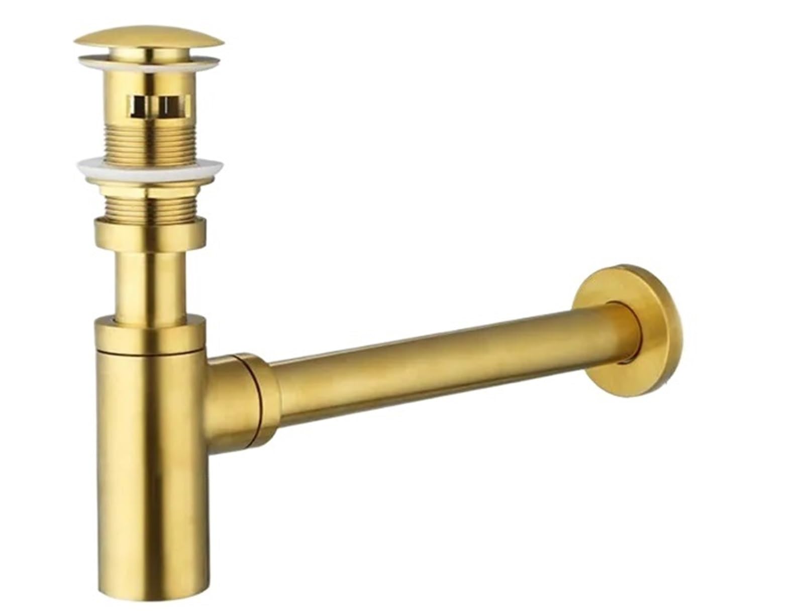 Sifón de latón for lavabo baño, 30 cm longitud, con sifón en forma P dorado cepillado y desagüe emergente sin ranuras, colador ranurado Para Baño Aseo(With hole)