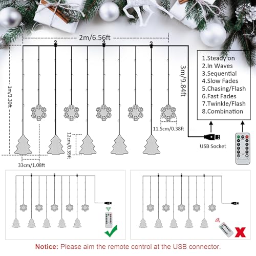 BLOOMWIN Christmas Window Lights Indoor - 2M 160 LED Christmas Window Decorations, Snowflake Curtain Hanging Fairy String Icicle Lights for Xmas Noel Bedroom Holiday Home Outdoor, Cold White USB - image 3