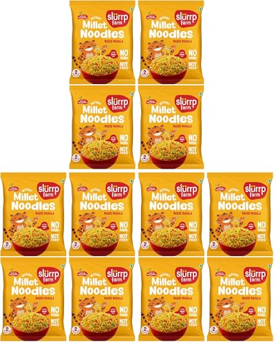 Image of Slurrp Farm No Maida, No MSG Instant Noodles | Magic Masala | Not Fried, Millet Noodles, 4 X 57 g (Pack of 3)