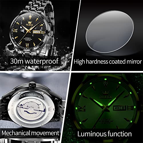 Image of OLEVS Automatic Mens Watches Self Winding Mechanical Business Luxury Dress Wrist Watch Stainless Steel Waterproof Luminous Day Date