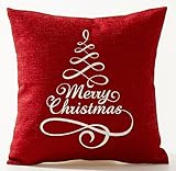 Merry Christmas Snow Tree Red Background Cotton Linen Throw Pillow Case Cushion Cover Home Sofa Decorative 18 X 18 Inch ¡­ (8)