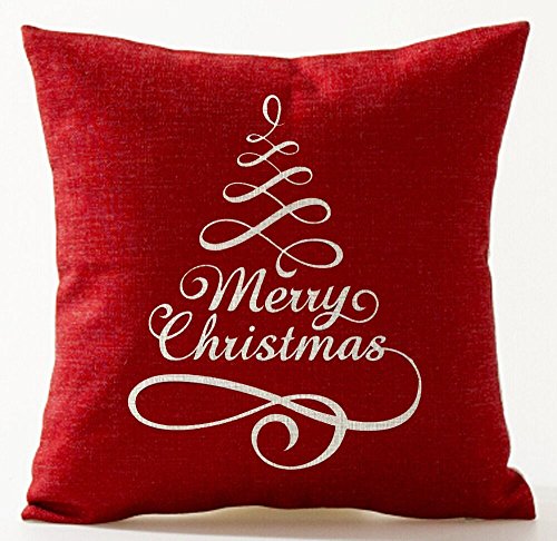 QINU KEONU Merry Christmas Snow Tree Red Background Cotton Linen Throw Pillow Case Cushion Cover Home Sofa Decorative 18 X 18 Inch ?? (8) ¡­