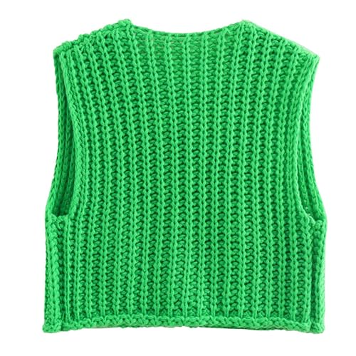 Image of YBSKG Womens Crochet Knit Top Sleeveless Button Down Crop Top Open Front Sweater Cardigan Vest with Pockets