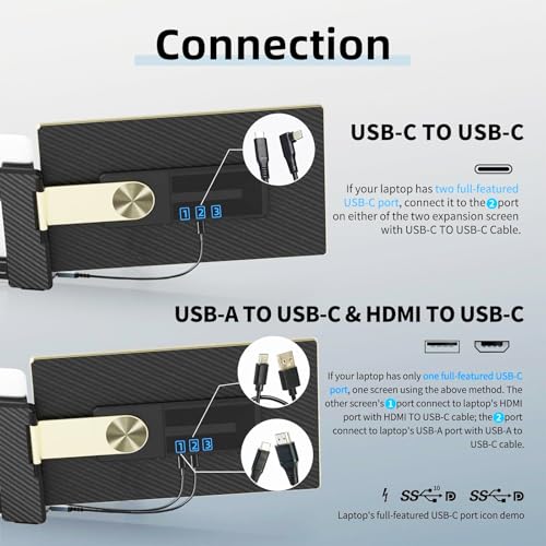 Image of ROYY Laptop Screen Extender Double Monitor - 15.6 inch Detachable Portable Computer Monitor, FHD 1080P IPS 235 Degrees Rotation Extra Screen Compatible with Mac Wins Dex Chrome Fits 13-17 inch Laptop