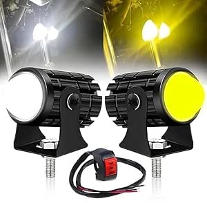 RGV Universal Bike LED Fog Lamps Dual Color Projector Lens Set of 2 - Image 1