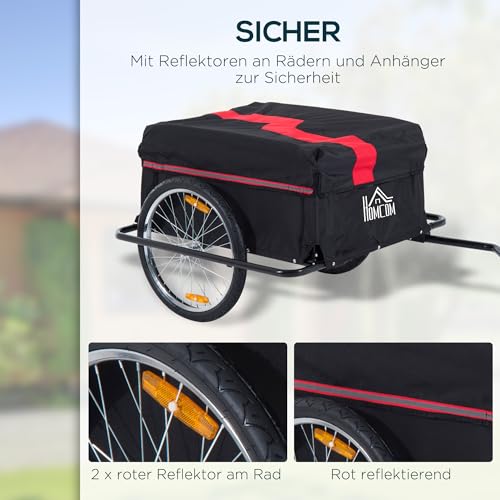 HOMCOM Fahrradanhänger Lastenanhänger Belastbarkeit max. 40 kg Transportanhänger Handwagen Lasten-Fahrradanhänger Schwarz Stahl Oxford 140 x 88 x 60 cm
