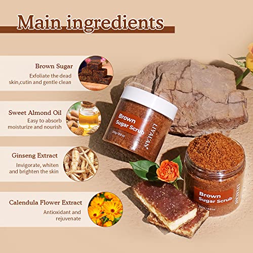Liyalan Brown Sugar Body Scrub Moisturizing Body, Face, Hand, Foot Scrub,Nourishes Skin,Skin Scars, Wrinkles 8.8Oz #TOP6
