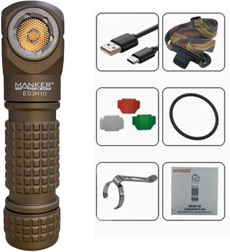 Mankerlight Manker E03H III Pocket Flashlight, 800 Lumen,519A-V1 4000K High CRI R9080 LED, Max Runtime 12 Hours,IP68 Waterproof,Magnetic Tail (Sand)