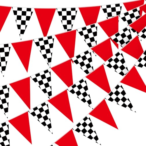 Image of Tiamon 5 Pcs Racing Car Flag Banner Party Decoration Triangle 49.2 Ft Flag