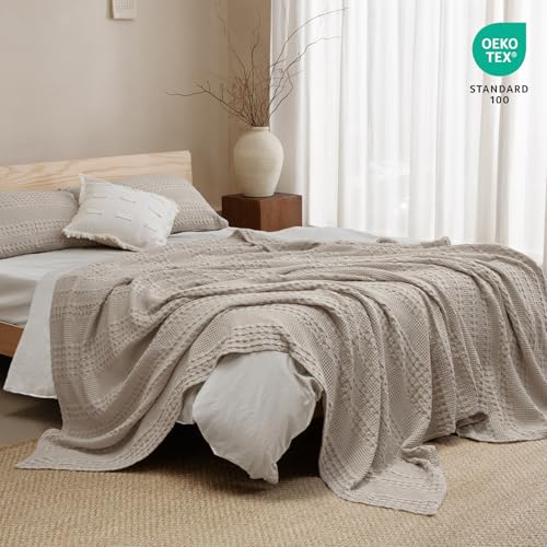 Image of PHF 100% Cotton Waffle Blanket Queen Size for Bed, Lightweight Breathable and Soft for Summer, Luxury Aesthetic Waffle Weave Blanket for Home Decor & Gifts for Women, 90 inchx90 inch, Pearl Gray