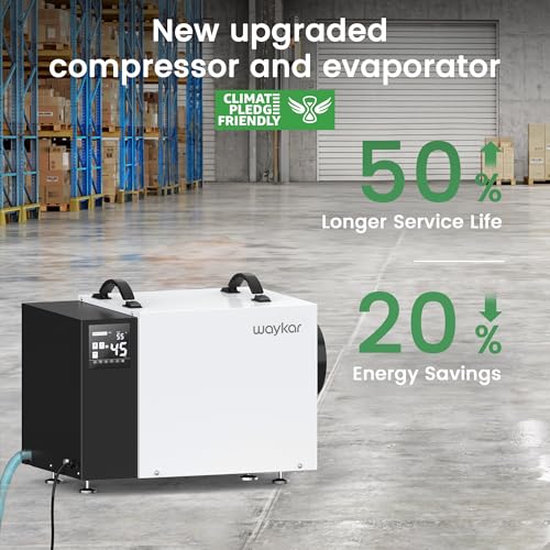 Image of Waykar 125 Pint Crawl Space Dehumidifier with Drain Hose for Basements, Commercial & Water Damage Spaces up to 6500 Sq. Ft., Compact, Strong Dehumidification, 5-Year Quality Coverage