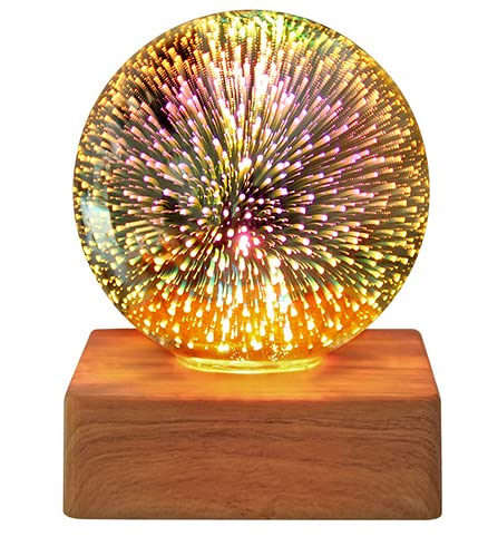 LED Firework 3D Star Effect Colorful Night Light USB Projector Lamp Magic Crystal Glass Ball Night Light with Wood Base Decorative Lamp for Gifts & Decor, Gift for Friend and Family (Star)