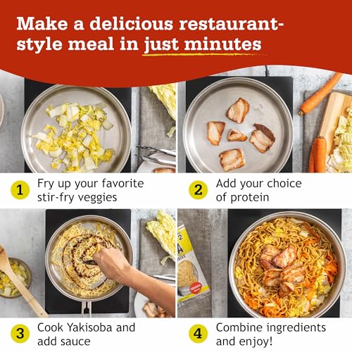 Otafuku Yakisoba Noodles Japanese Stir-Fry Ramen Noodles with Yakisoba Sauce Kit, 2 Yakisoba Ramen Servings per Kit, Made in Japan