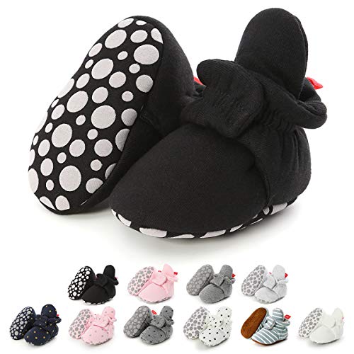 Image of Ohwawadi Infant Baby Boys Girls Slippers Cozy Fleece Booties Soft Bottom Warm Cartoon Socks Newborn Crib Shoes