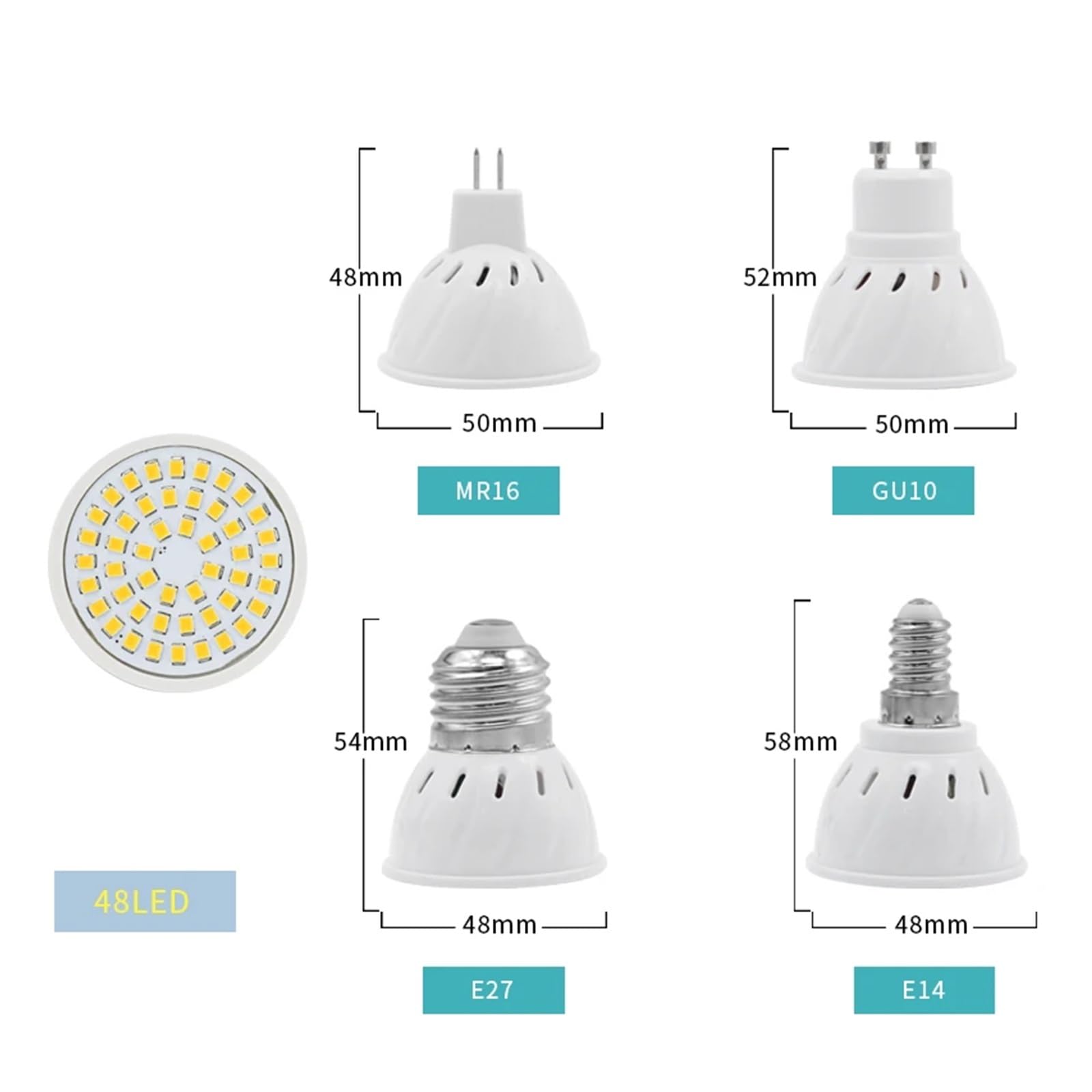 Generico zhuguiming 10 pezzi/lotto GU10 MR16 LED E27 E14 lampada faretto lampadina AC 220V 240V 48 60 80 for interni(GU10,COLD WHITE_220V 7W 60LEDS)
