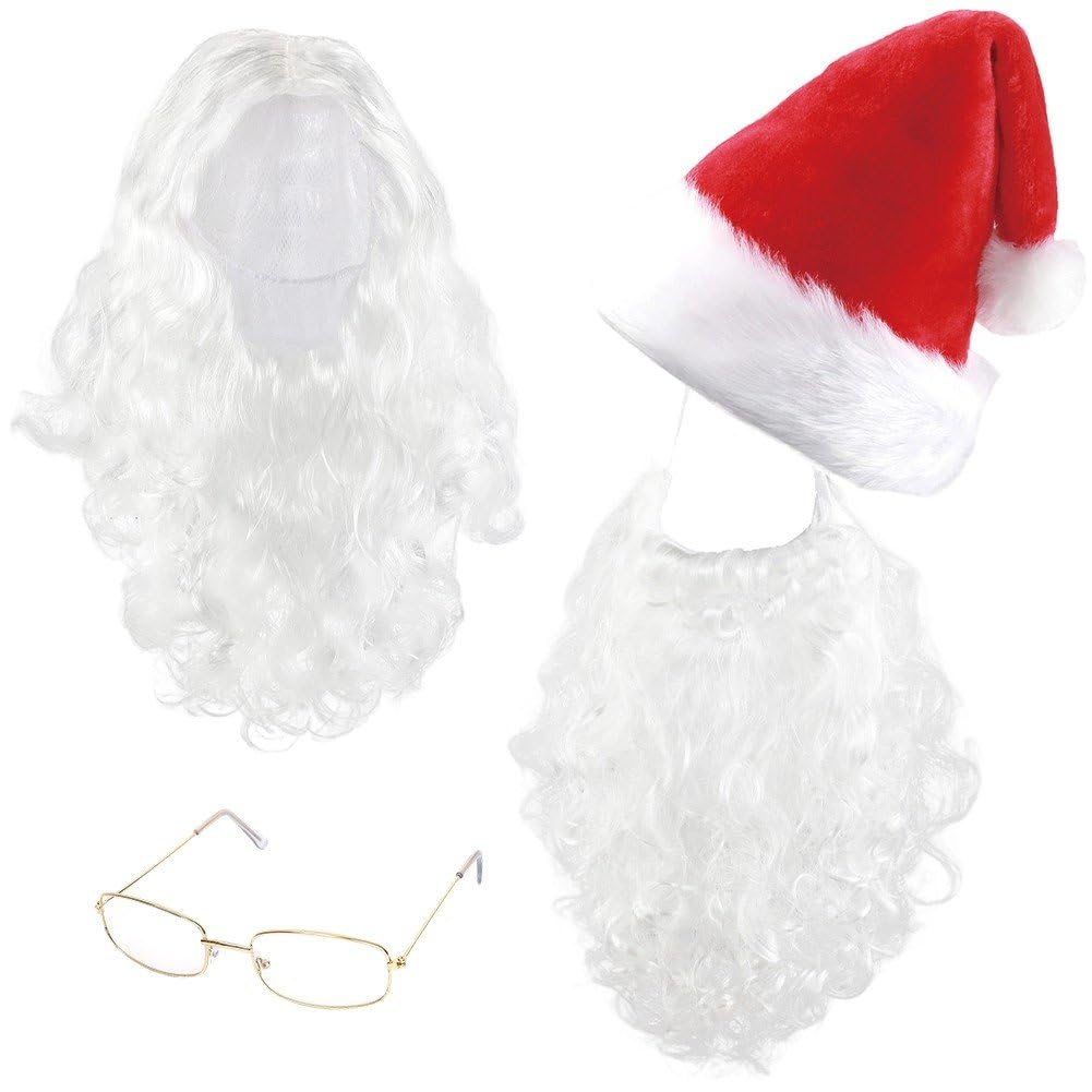 Peluca de Papá Noel realista con barba densa y accesorios de cosplay