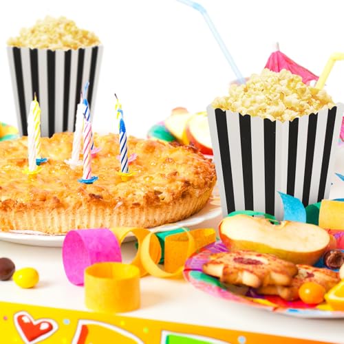 Popcorn-Kästen, Süßigkeit-Behälter-Papierstreifen-Kasten für Film-Partei-Bevorzugung, 24pcsBlack