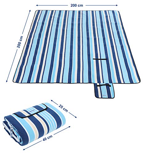 SONGMICS 200 x 200 cm XXL Picknickdecke Fleece wärmeisoliert wasserdicht mit Tragegriff GCM70L-3