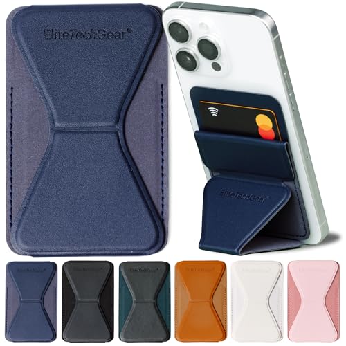 Elite Tech Gear Secure Mobile Card Holder - Adjustable Stand, Adhesive Case Wallet for Credit Cards - Compatible with iPhone and Android - Dark Blue Phone Wallet for Men & Women