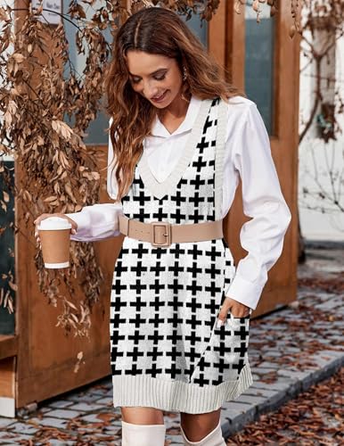 Image of HOTOUCH Women Sweater Vest Oversized V Neck Sleeveless Knit Pullover Ribbed Vest Dress with Pockets