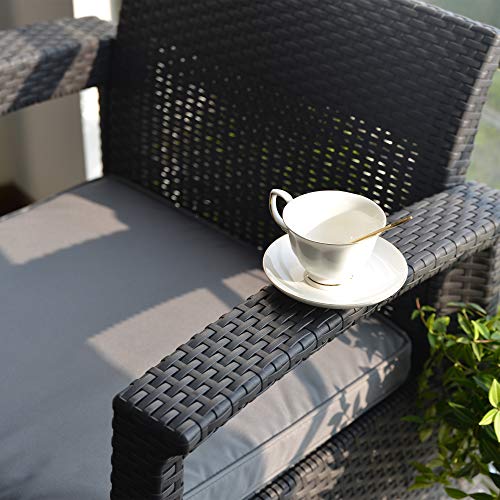 ガーデンソファー ラタン調 屋外 ガーデンテーブルセット 3点セット 防水 ラタン調 ガーデンチェアー 高級ソファー 軽量ガーデンファニチャー 屋外家具 組立簡単 コンパクト 耐荷重150KG (本体グレー ×クッショグレー) 5枚目