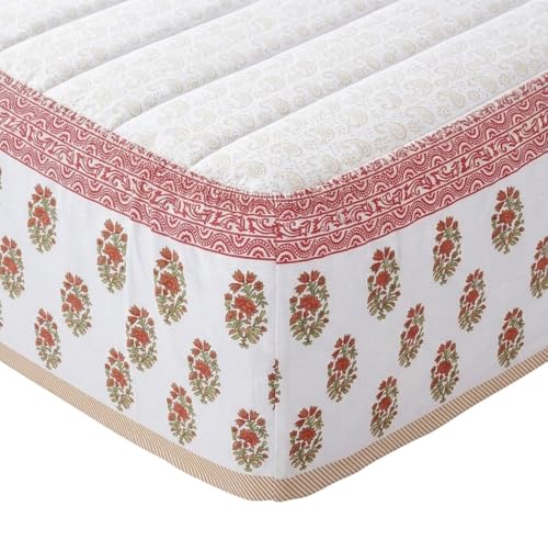 Image of RajasthaniKart Pure Cotton 144 TC Printed Double /Queen Bed Elastic Fitted Bedsheet with 2 Pillow Covers - All Around Elastic | 60 inchx78 inch, Fits Up to 8 inch Mattress | Jaipuri Print, 5293