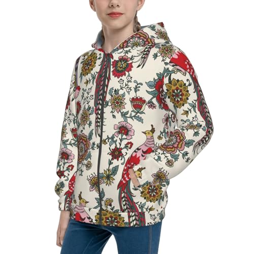 Dark Enchanted Flowers And Birds Kids Pullover Hoodies Boys Zip Up Sweatshirts Girls Athletic Clothes with Pocket