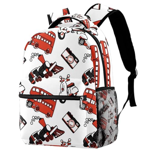 Sac à dos d'école adolescents motif véhicule électrique et bus londonien pour fille et garçon