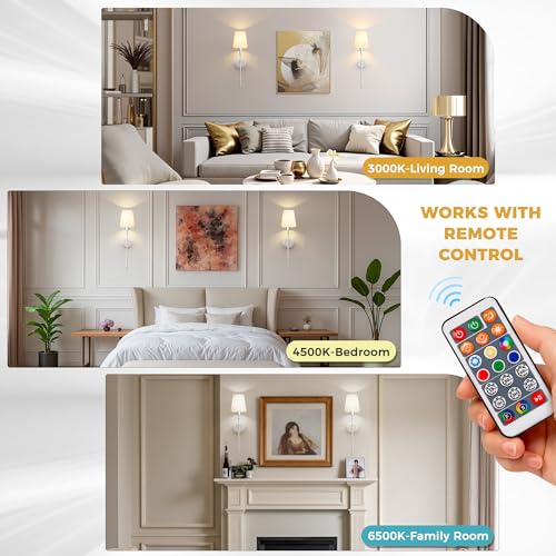 Image of DORESshop Battery Operated Wall Sconce Set of 2, 7 Color Wireless Wall Light Easy to Install, Sconce Wall Decor Set of 2 for Bedroom, Living Room, Fabric Linen Shade, Chrome, 24.6in