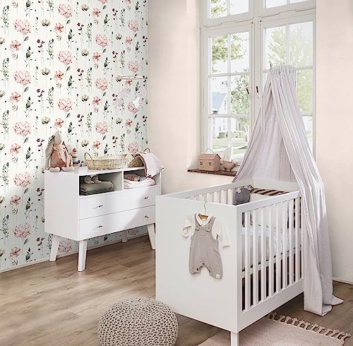 Rasch Wallpaper 300642 - White Non-Woven Wallpaper with Colourful Flowers and Flowers in Watercolour Look - 10.05 m x 0.53 m (L x W) - Image 4