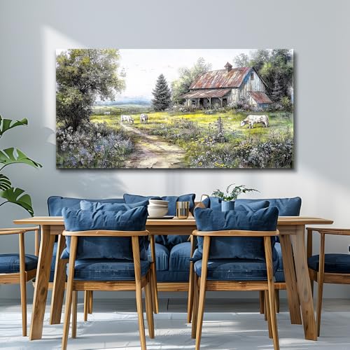 PHAOHUAXM Canvas Wall Art For Living Room Large Wall Decor For Bedroom Office Decorations Field Wall Pictures Flower Scenery Watercolour Paintings Printing Artwork Home Decor Aesthetic 24x48 In