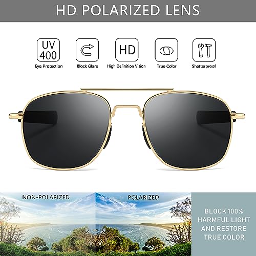 Image of SUNGAIT Men's Military Style Polarized Pilot Aviator Sunglasses - Bayonet Temples