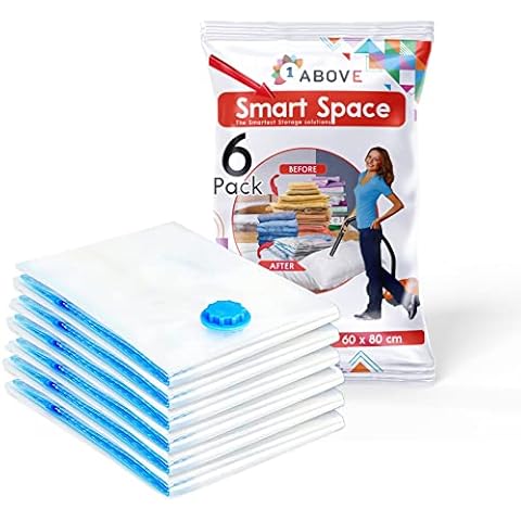 1ABOVE Pack of 6 Vacuum Compressed Storage Bags, Mould Moisture and Bug Proof, Double Zip High Sealing Triple Air Leak Patent Valve for Maximum Compression (LARGE) Cover