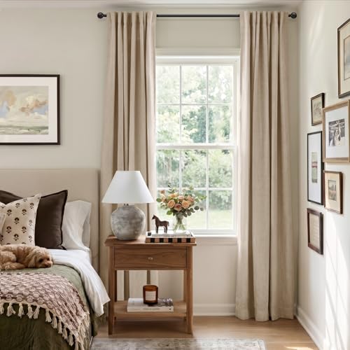 Image of INOVADAY 100% Blackout Curtains for Bedroom, Oatmeal Black Out Curtains 72 Inch Long, Clip Rings Linen Blackout Drapes, Thermal Insulated Room Darkening for Living Room, 2 Panels - W50xL72